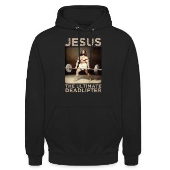 Jesus The Ultimate Deadlifter Christian Gym Funny - Unisex Hoodie - Schwarz - Vorne - Alina (178cm) & Michal (187cm)