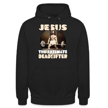 Jesus The Ultimate Deadlifter Christian Gym Funny - Unisex Hoodie - Schwarz - Vorne - Alina (178cm) & Michal (187cm)