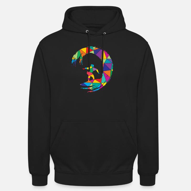 Low Poly Surfer Polygon Surfen - Unisex Hoodie - Schwarz
