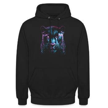 Cyber Black Panther Gesicht - Black Panther - Neon - Unisex Hoodie - Schwarz - Vorne - Alina (178cm) & Michal (187cm)
