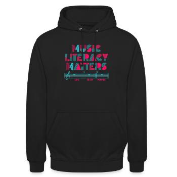 La littératie musicale, ça compte - Sweat-shirt à capuche unisexe - noir - Devant - Alina (178cm) & Michal (187cm)