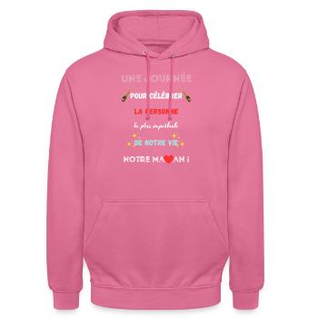 Une journée pour célébrer: maman - Sweat-shirt à capuche unisexe - rose - Devant - Alina (178cm) & Michal (187cm)