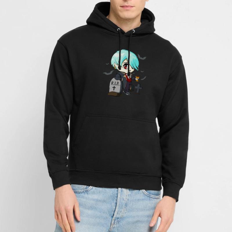 Gothic Vampire Emo Anime Goth Chibi On Graveyard Unisex Hoodie