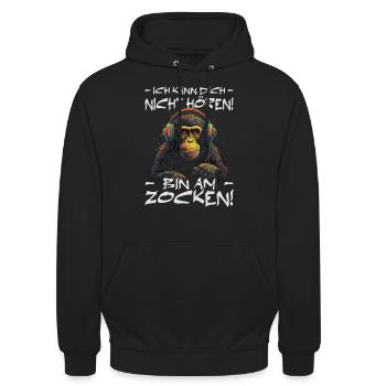 Bin am Zocken - Gamer - Gaming - Unisex Hoodie - Schwarz - Vorne - Alina (178cm) & Michal (187cm)