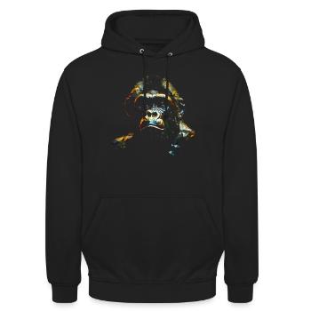 Affe Polygon Geometrisch Bunt Kunst Geschenk Tier - Unisex Hoodie - Schwarz - Vorne - Alina (178cm) & Michal (187cm)