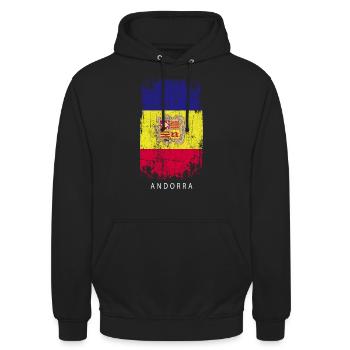 Souvenir avec le drapeau d’Andorre - Sweat-shirt à capuche unisexe - noir - Devant - Alina (178cm) & Michal (187cm)
