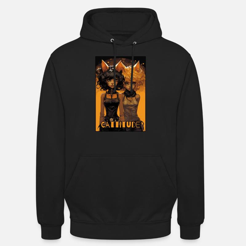 Cattitude : Deux filles chats - Sweat-shirt à capuche unisexe - noir