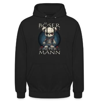Böser alter Mann - Biker Opa | Motorradfahrer - Unisex Hoodie - Schwarz - Vorne - Alina (178cm) & Michal (187cm)