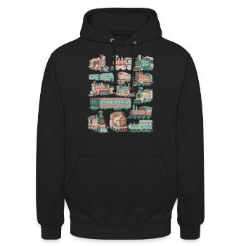 Zug Doodles Lokomotive Eisenbahn Lok Gleise Bahn - Unisex Hoodie - Schwarz - Vorne - Alina (178cm) & Michal (187cm)