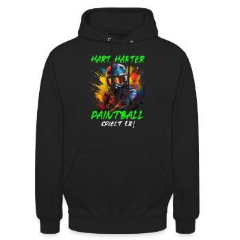 Hart Härter Paintball spielt er | Paintballspieler - Unisex Hoodie - Schwarz - Vorne - Alina (178cm) & Michal (187cm)