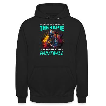 Ich brauch keine Therapie ich geh zum Paintball - Unisex Hoodie - Schwarz - Vorne - Alina (178cm) & Michal (187cm)
