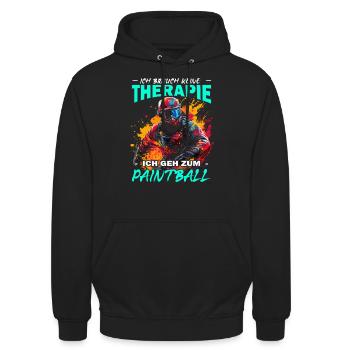 Ich brauch keine Therapie ich geh zum Paintball - Unisex Hoodie - Schwarz - Vorne - Alina (178cm) & Michal (187cm)