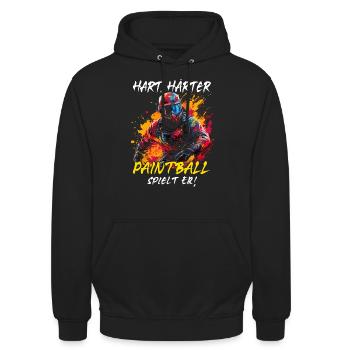 Hart Härter Paintball spielt er | Paintballspieler - Unisex Hoodie - Schwarz - Vorne - Alina (178cm) & Michal (187cm)
