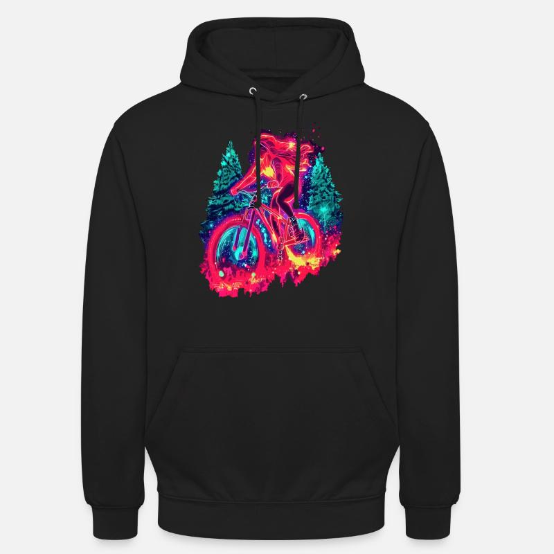Synthwave Mountainbike Mädchen Waldfahrt - Unisex Hoodie - Schwarz