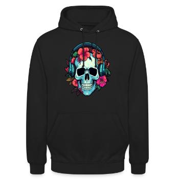 Flora Skull EDM DJ Electronic Music Festival - Unisex Hoodie - Schwarz - Vorne - Alina (178cm) & Michal (187cm)