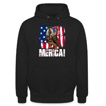 4. Juli Weißkopfseeadler Stirnband Merica Flagge - Unisex Hoodie - Schwarz - Vorne - Alina (178cm) & Michal (187cm)