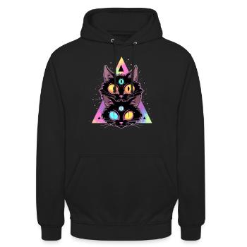 Party Sacred Geometrie Cat Trippy - Unisex Hoodie - Schwarz - Vorne - Alina (178cm) & Michal (187cm)