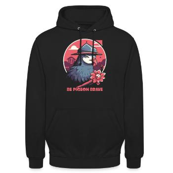 Japanischer Tempel: Sei mutig wie eine Taube - Unisex Hoodie - Schwarz - Vorne - Alina (178cm) & Michal (187cm)