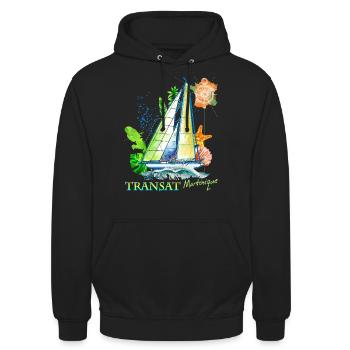 Transat Martinique Cadeau Bateau Voilier Famille - Sweat-shirt à capuche unisexe - noir - Devant - Alina (178cm) & Michal (187cm)