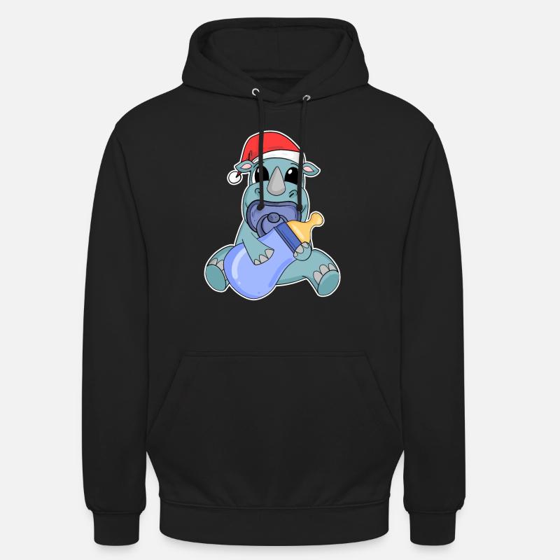 Rhinocéros bébé Noël - Sweat-shirt à capuche unisexe - noir