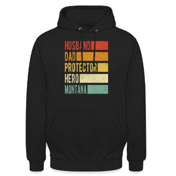 Montana nom papa cadeau - Sweat-shirt à capuche unisexe - noir - Devant - Alina (178cm) & Michal (187cm)