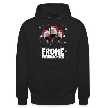 Frohe Weihnachten Weinglas mit Weihnachtsmütze - Unisex Hoodie - Schwarz - Vorne - Alina (178cm) & Michal (187cm)