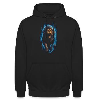 Löwe Feuer Blau Männlich - Unisex Hoodie - Schwarz - Vorne - Alina (178cm) & Michal (187cm)
