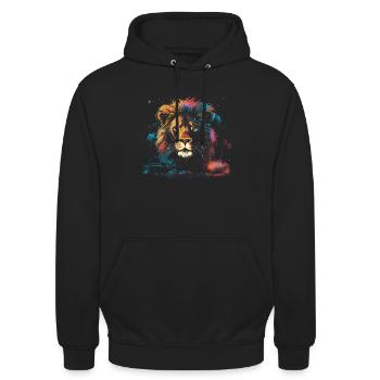Lion, Savane, Nature, Peinture, Règne Animal, Nature Sauvage - Sweat-shirt à capuche unisexe - noir - Devant - Alina (178cm) & Michal (187cm)