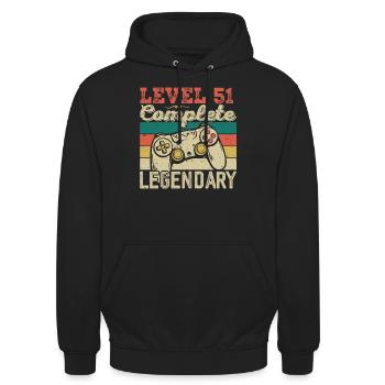 Stufe 51 abgeschlossen, 51 Geburtstagsgeschenk - Unisex Hoodie - Schwarz - Vorne - Alina (178cm) & Michal (187cm)