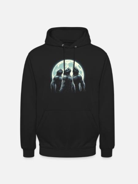Three Sasquatch Howling Moon - Unisex Hoodie - black