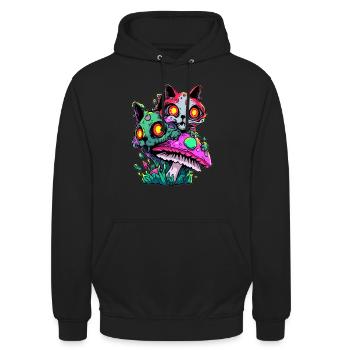 Trippy Zombie Cat Mushroom EDM Rave DJ Psychedelic - Unisex Hoodie - Schwarz - Vorne - Alina (178cm) & Michal (187cm)