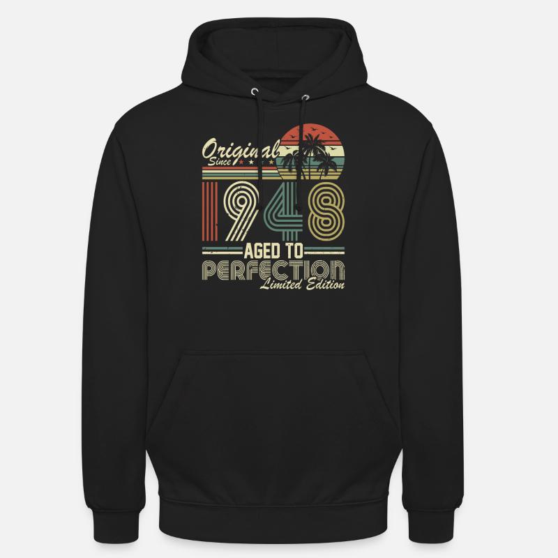 76e anniversaire Millésime 1948 - Sweat-shirt à capuche unisexe - noir