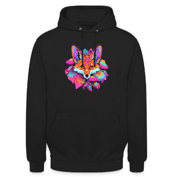 Electronic Music Forest Festival Trippy Fox Rave - Unisex Hoodie - Schwarz - Vorne - Alina (178cm) & Michal (187cm)