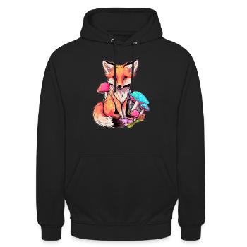 EDM Trippy Fox Electronic Music Festival Mushroom - Unisex Hoodie - Schwarz - Vorne - Alina (178cm) & Michal (187cm)