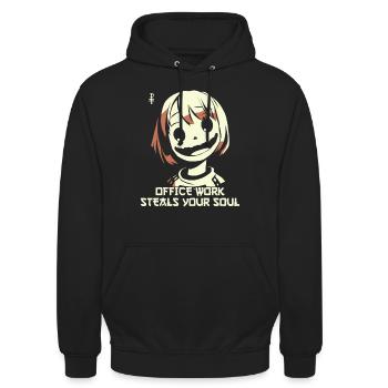 Büroarbeit stiehlt deine Seele - Unisex Hoodie - Schwarz - Vorne - Alina (178cm) & Michal (187cm)