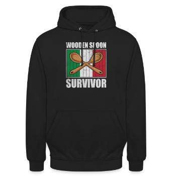 Cuillère en bois survivant Parents de l’Italie cadeau - Sweat-shirt à capuche unisexe - noir - Devant - Alina (178cm) & Michal (187cm)