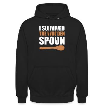 J’ai survécu à la cuillère en bois Kindererziehung - Sweat-shirt à capuche unisexe - noir - Devant - Alina (178cm) & Michal (187cm)