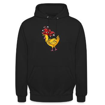 Poulet de carnaval - Sweat-shirt à capuche unisexe - noir - Devant - Alina (178cm) & Michal (187cm)