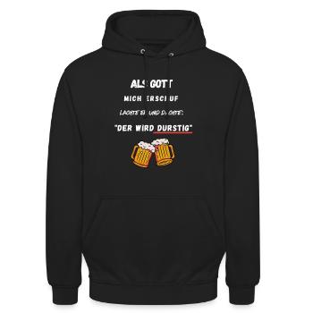Bier - Als Gott mich erschuf, der wird durstig - Unisex Hoodie - Schwarz - Vorne - Alina (178cm) & Michal (187cm)
