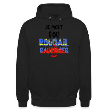 La Réunion Drapeau Rougail Saucisse - Sweat-shirt à capuche unisexe - noir - Devant - Alina (178cm) & Michal (187cm)