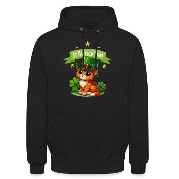 Chat de la Saint-Patrick Shamrock chanceux mignon - Sweat-shirt à capuche unisexe - noir - Devant - Alina (178cm) & Michal (187cm)