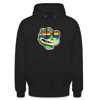 LGBTQ Krokodil LGBT Sonnenbrille Regenbogen Pride - Unisex Hoodie - Schwarz - Vorne - Alina (178cm) & Michal (187cm)