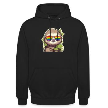 LGBTQ Pride Month Faultier mit Sonnenbrille - Unisex Hoodie - Schwarz - Vorne - Alina (178cm) & Michal (187cm)