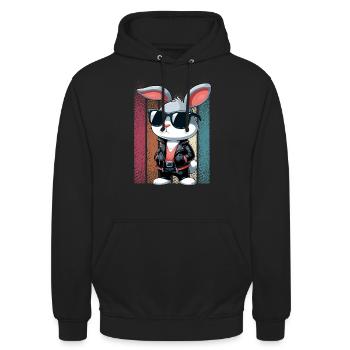 Hase Osterhase Ostern Sonnenbrille Lederjacke cool - Unisex Hoodie - Schwarz - Vorne - Alina (178cm) & Michal (187cm)