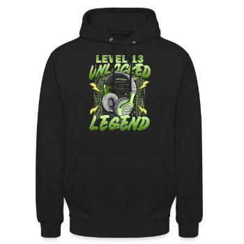 13.Geburtstag - 13 Jahre Gamer Level 13 unlocked - Unisex Hoodie - Schwarz - Vorne - Alina (178cm) & Michal (187cm)