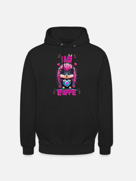 Blue Heart Hedgehog - So cute - Unisex Hoodie - black