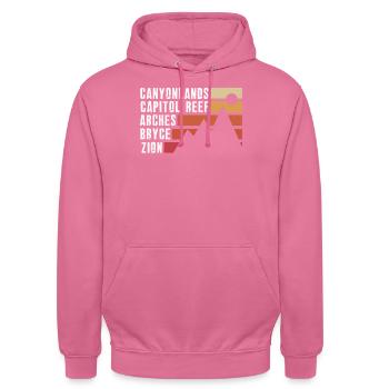 Explorez les montagnes des parcs nationaux de l’Utah - Sweat-shirt à capuche unisexe - rose - Devant - Alina (178cm) & Michal (187cm)