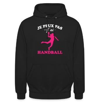 Je peux pas j'ai Handball - Sweat-shirt à capuche unisexe - noir - Devant - Alina (178cm) & Michal (187cm)