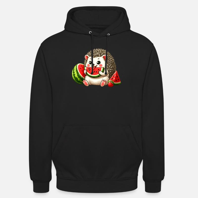 Hérisson aime la pastèque - Sweat-shirt à capuche unisexe - noir