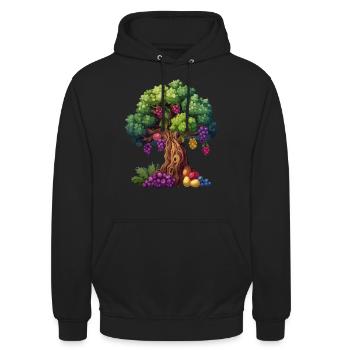 Bunter Baum Mit Trauben Und Blättern - Unisex Hoodie - Schwarz - Vorne - Alina (178cm) & Michal (187cm)
